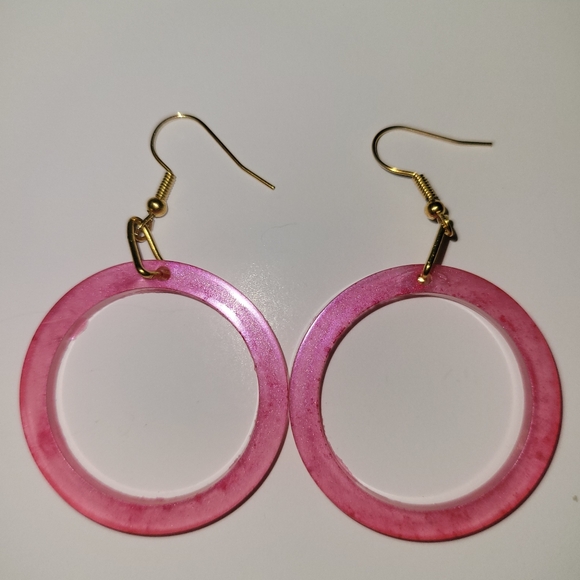 Hand Crafted Pink Hoop Earrings - Picture 3 of 4